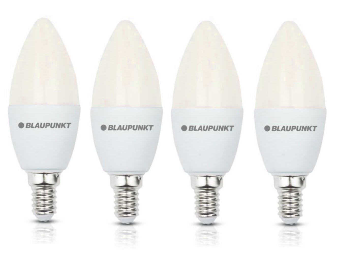 Blaupunkt E14 Candle LED Bulb - Frosted, 10W (80W - 100W Equivalent), 820 Lumens, 2700K Warm White, Non-Dimmable ES Screw Base, Energy-Saving Home Lighting – Pack of 4