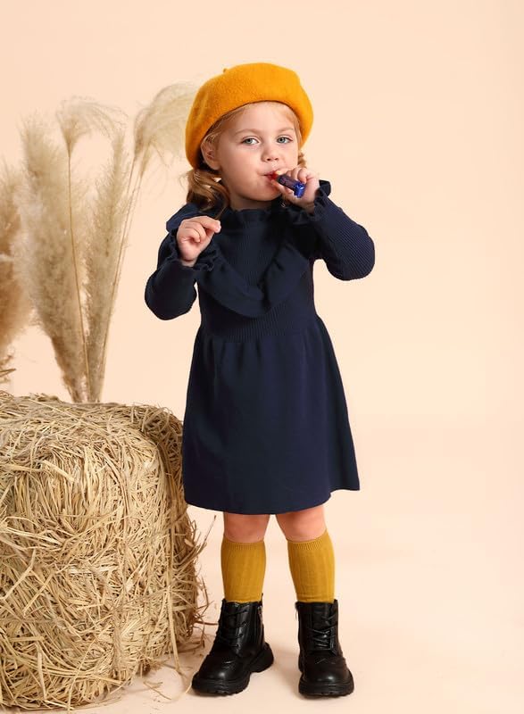 Miniatura 2 de BesserBay Vestido de punto acanalado con ribete de volantes para niñas de 6 meses a 6 años