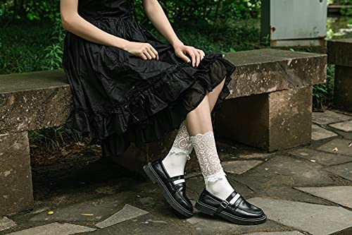 Image of Womens Lace Cotton Socks Transparent Mesh Ruffle Dress Calf Socks
