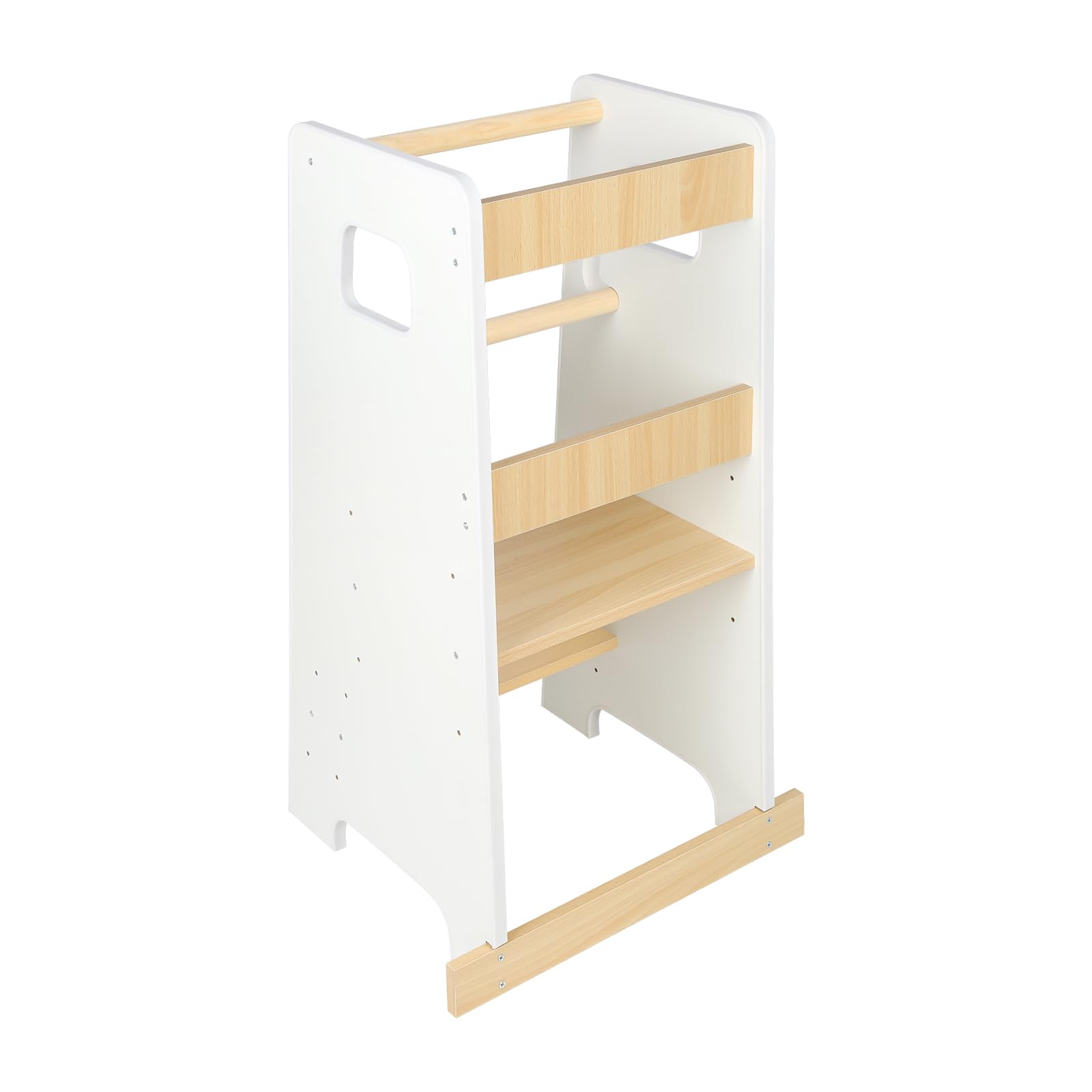 Lernturm aus Holz, höhenverstellbar – Montessori Hocker für Kinder Baby ab Ständer – Beobachtungsturm für Kinder mit rutschfesten Streifen – 90 x 42 x 40 cm – Weiß