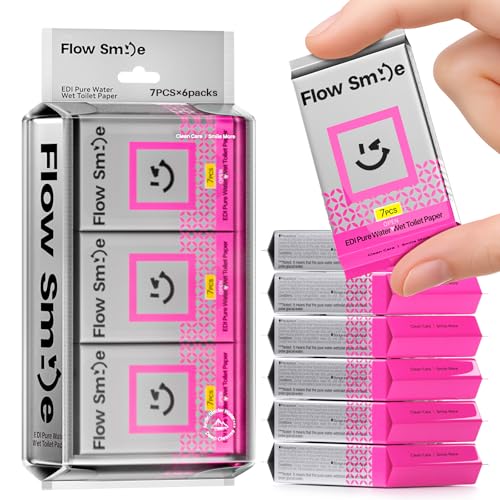 FLOW SMILE Flushable Wipes Travel Mini Size - 99.5% Water Unscented Gentle for Sensitive Skin - Travel Essentials for Adults Kids Baby Care Family 42 Counts (6 Packs of 7)