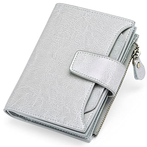 Wallets for Women Genuine Leather Wallets Credit Card Holder with RFID Blocking Large Capacity (Grey)