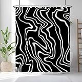 Renaiss 72x72 Inches Abstract Wavy Swirl Shower Curtain Black White Boho Modern Minimalist Geometric Aesthetic Painting Fabric Shower Curtains for Bathroom Decor Wacterproof with Hooks