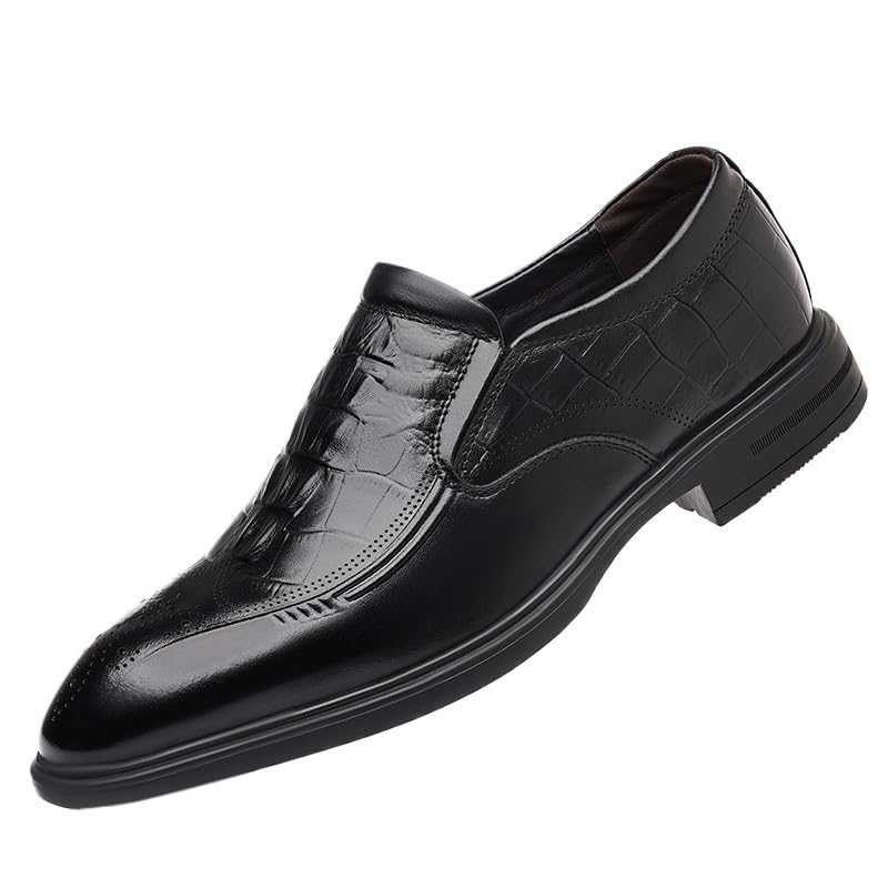 Men's Pointed-Toe Leather Oxford Business Shoes Comfortable Slip-On Retro Casual Formal Derby Dress Shoes