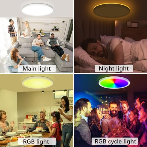 SonPen LED Deckenleuchte Dimmbar Ø30cm,25W 3200LM RGB Deckenlampe mit Fernbedienung,1800K Nachtlicht Warm… – Ansicht 6