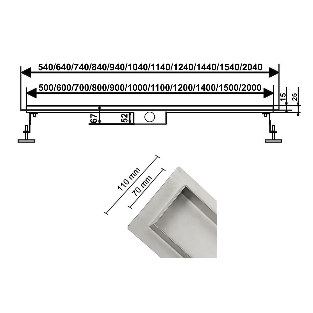 Caniveau Douche Italienne, Grille Linéaire Inox Cuivre 70 cm | Avec siphon inclus, acier inoxydable, grille sol de douche linéaire, douche italienne, évacuation salle de bain