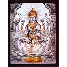 HandicraftStore Lakshmi Sitting in Flower of Lotus, Wearing Beautiful Ornament and Showering Money, Must for Greetings and Greet Purpose.