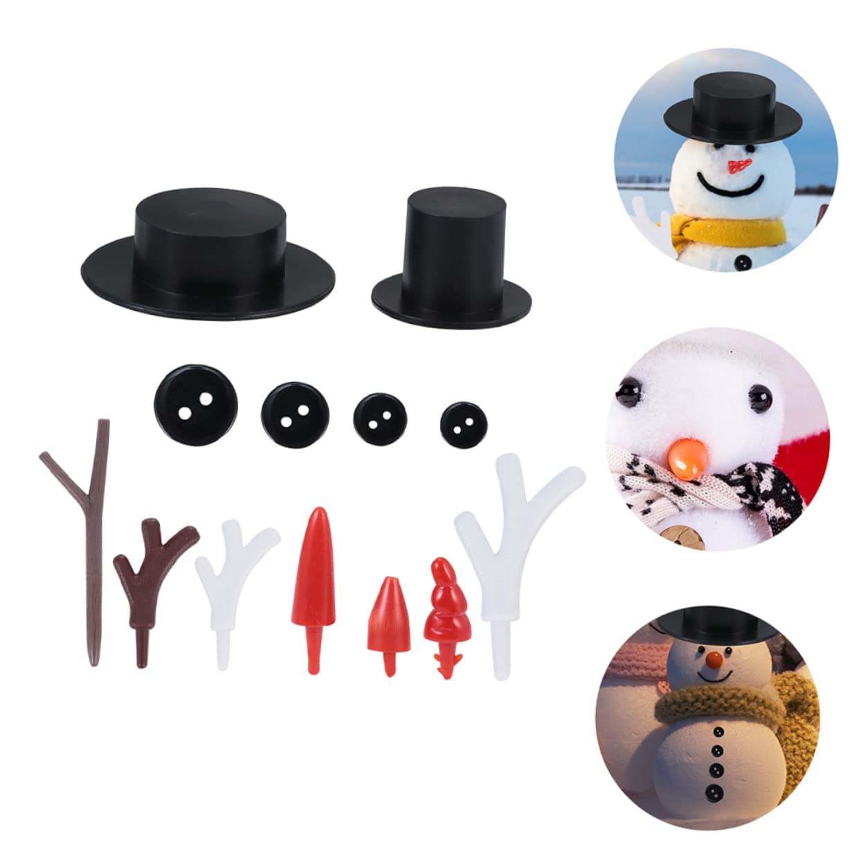 Amosfun 3 Sätze Handgefertigte Accessoires Schneemann Schwarze Zylinder Schneemann-schaltflächen DIY Zubehör Handgefertigte -zubehör Plastik 302 Stück * 3
