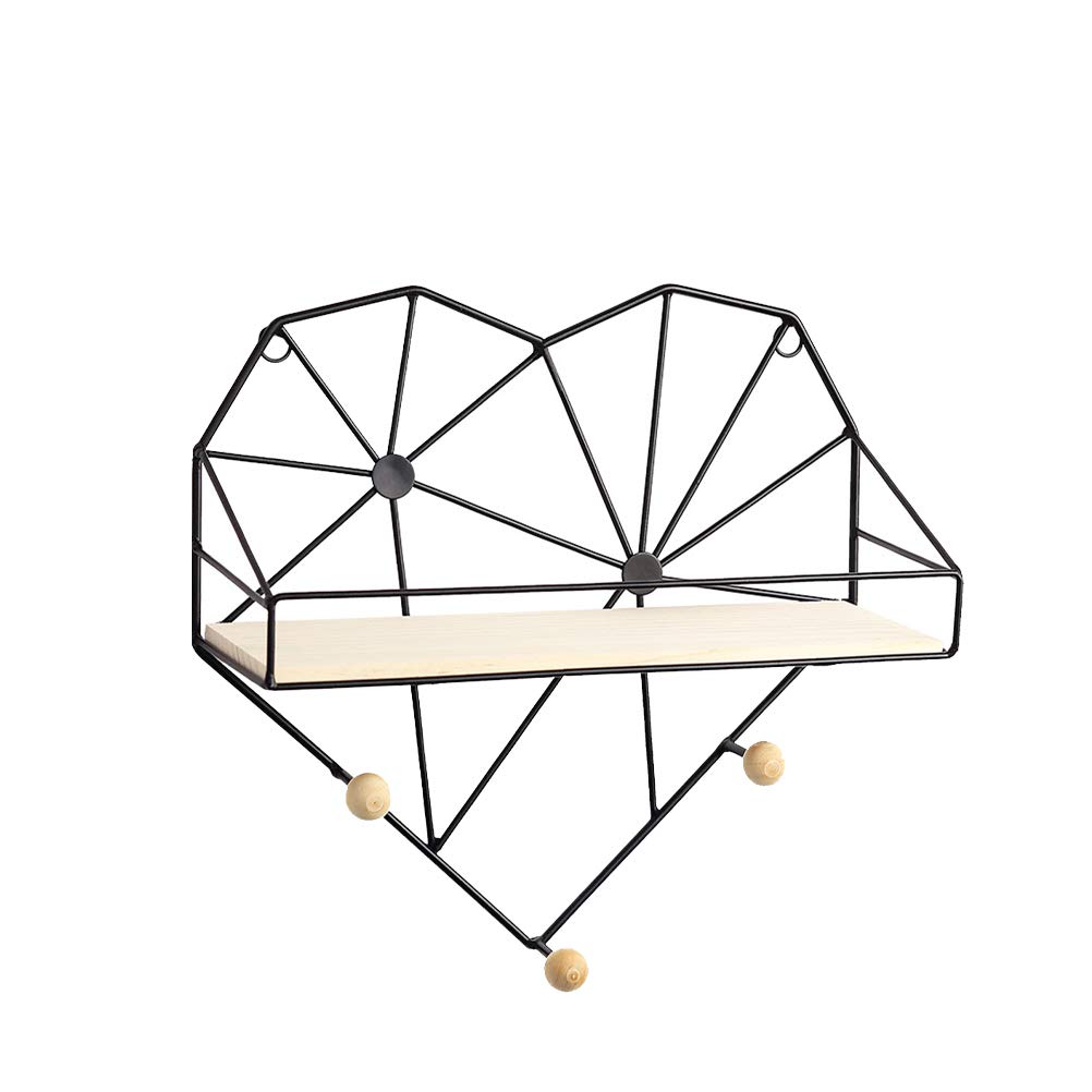 Étagère murale en fer et bois en cœur élégante pour votre balcon
