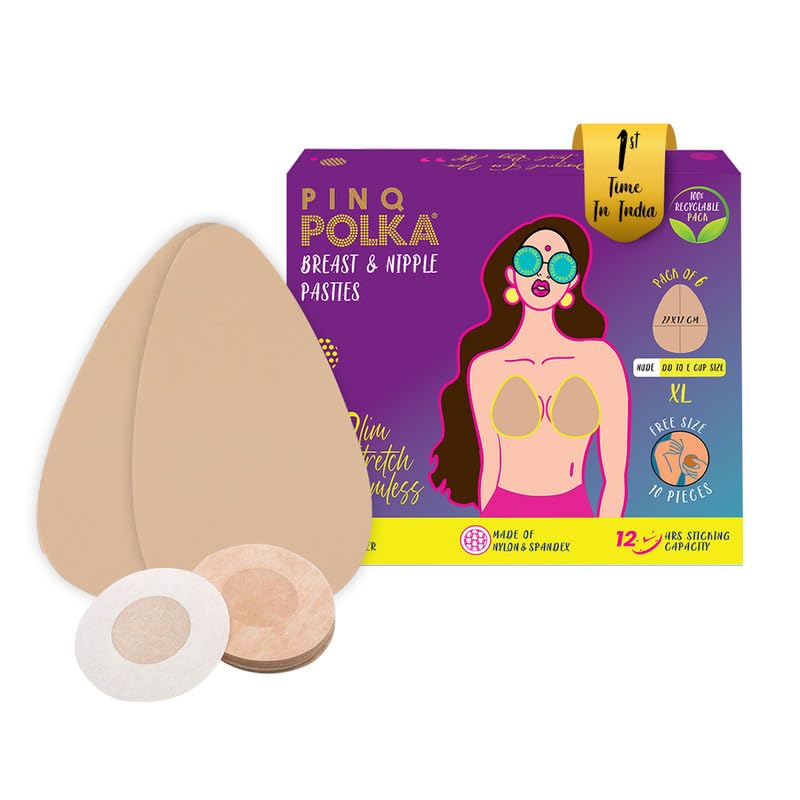PINQ POLKABreast Lift Tape Pasties 6 with 10 Nipple Pasties |Shape Enhancer|Skin Friendly Adhesive| Hypoallergenic | Push Up Breast Tape Pasties | Nude Colour | Combo of 16 pcs