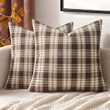 MIULEE Fall Plaid Pillow Covers Scottish Tartan 20x20 Chocolate Brown