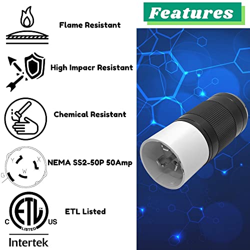 Sintron Generator Male Connector 50 Amp NEMA SS2-50P, USA/Canada Marine 4-Pin Straight Blade Plug, 3 Pole 4 Wire Grounding 125V/250V, ETL Listed, Twist Locking Plug 50A CS6365 12500 Watts by Sintron - Image 3