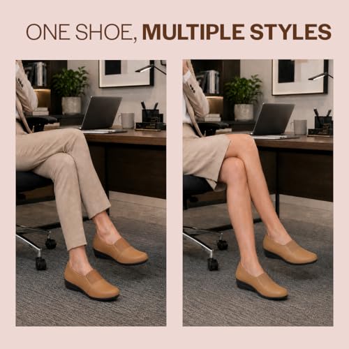 Image of FAUSTO Women Classic Formal Slip On Shoes | Platform Heel Shoe for Office Meeting Events | Easy Pull On Shoes with All Day Comfort