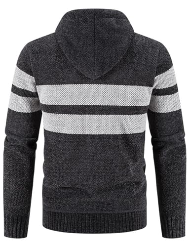 Image of Kinkia Men's Zip Up Hoodies Casual Long Sleeve Full Zipper Sherpa Fleece Lined Knit Cardigan Sweater Jacket with Pockets