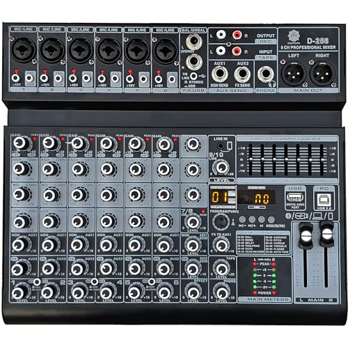 Image of Digimore 8 Channel Mixer with Interface, 32 DSP DJ Bluetooth Mixer Reverb Effect +48V Phantom For Karaoke Studio Streaming Recording (D-256)