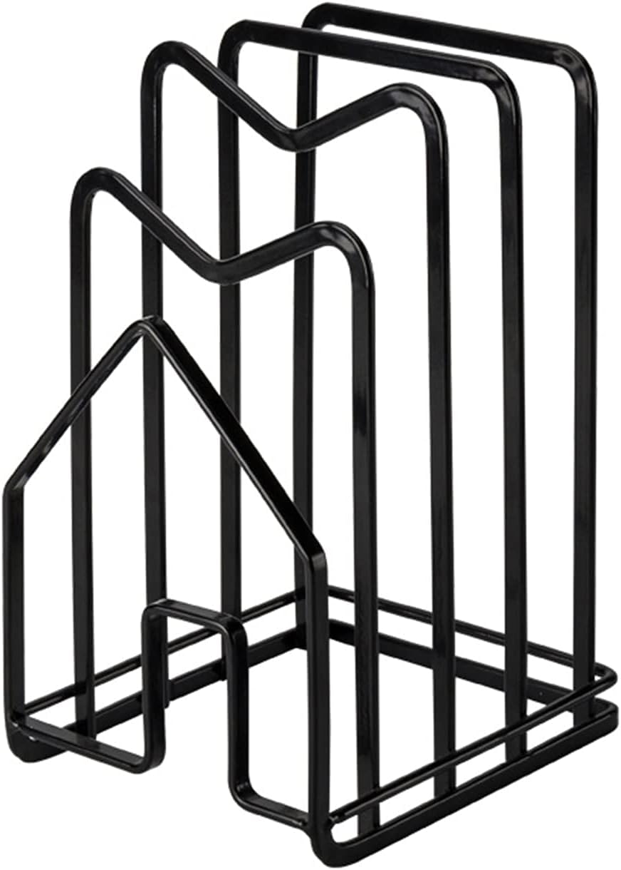 Chopping Board Rack Stand Cutting Board Organiser Stand Kitchen Countertop Pot Lid Rack for Kitchen Storage (Black)