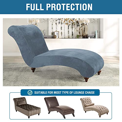 Chaise Lounge Cover Velvet Chaise Lounge Couch Cover High Stretch Chaise Lounge Slipcover Luxury Lounge Chair Cover For Living Room Soft Furniture Protector For Dog, Machine Washable, Stone Blue #TOP4