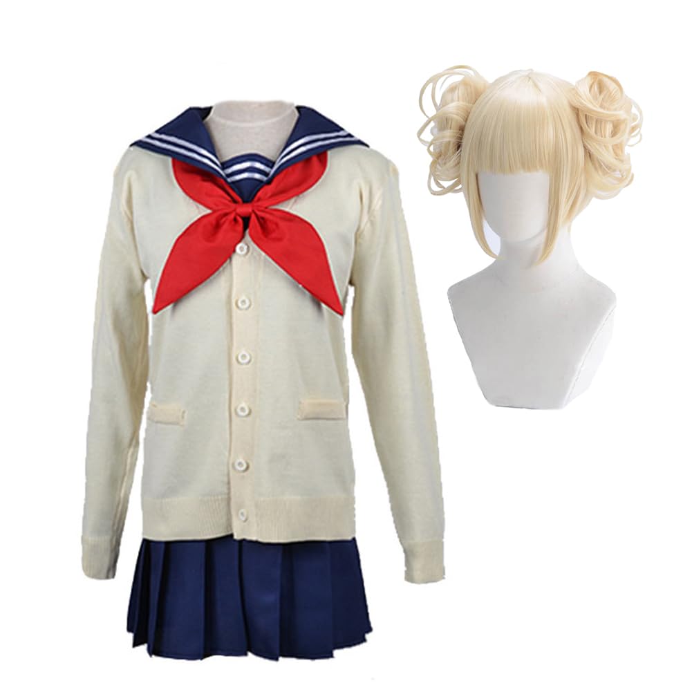Zhongkaihua MHA Toga Himiko Cosplay Costume Wig Sailor JK School Uniform Set Role Play Halloween Anime, Carnival Party Outfit for Women