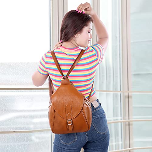 Image of RICHSIGN LEATHER ACCESSORIES 2 In1 Full Grain Natural Leather Backpack & Shoulder Handbags For Women Office (Dimension-L-9 X H-12 X W- 5 Inch) Weight- 0.6 KG / 600 GR.