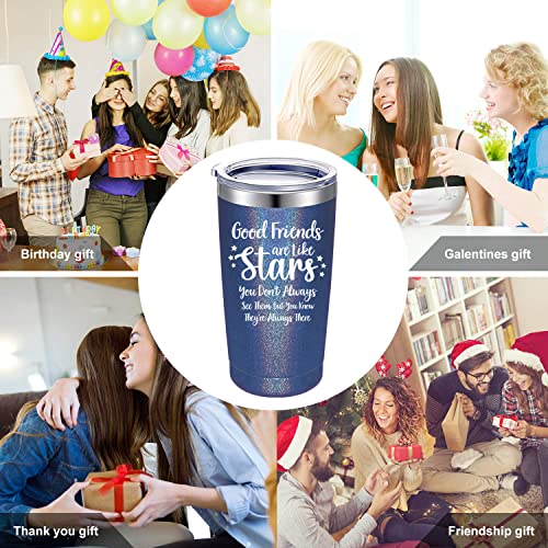 Ficsowy Bff Gifts Of Friendship For Women Tumbler With Sayings-Good Friends Are Like Stars,Bff Funny Birthday Gift For Men,Female,Sister,Insulated Steel Mug With Lid & Straw(20Oz,Rainbow Navy) #TOP4