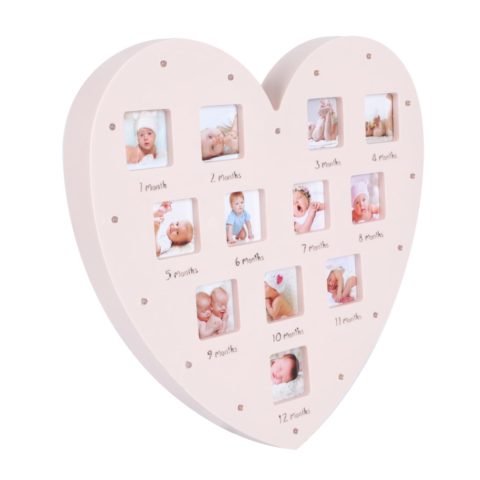 Cadre photo mois souvenir de naissance en cœur pour chambre de bébé