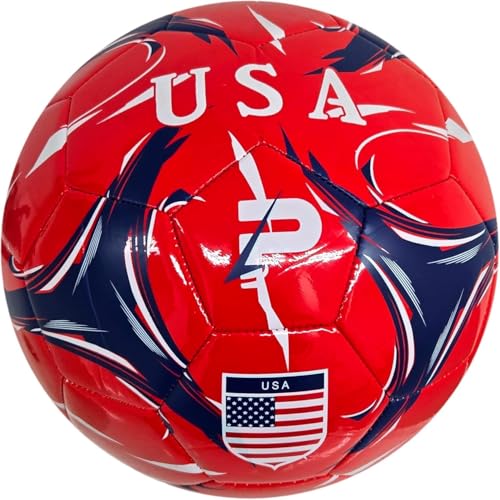 Country Training Soccer Ball - Elite Edition - for All Ages - Size 2, 3, 4 and 5 (USA - RED, 3-6 Pack)