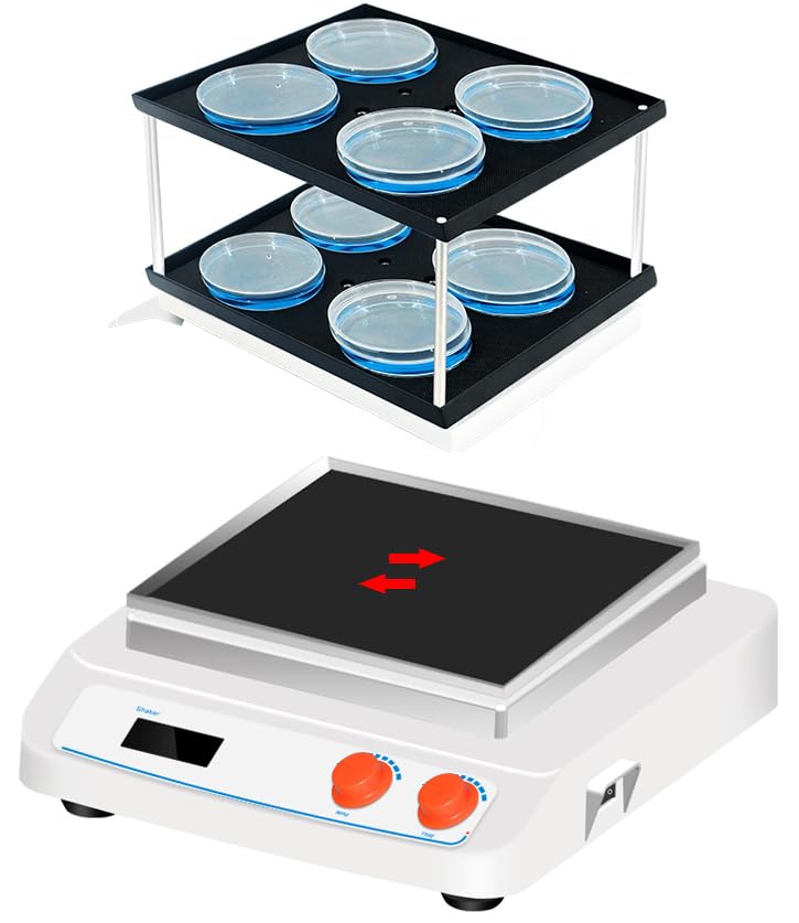 Orbital Shaker Rotator Linear Shaker Reciprocating Shaker Lab Shaking Equipment with Double-Layer Universal Tray Amplitude 8MM DC Brushless Motor Speed Range 60 to 500rpm LCD Speed Display