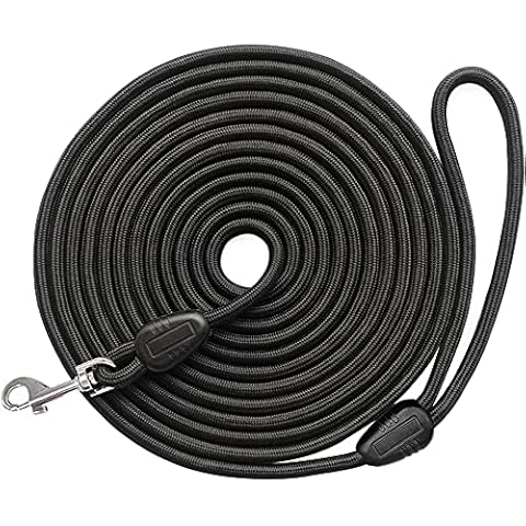 MayPaw 15FT/20FT/25FT/30FT/35FT/40FT/50FT/100FT Long Rope Training Dog Leash- Heavy Duty Nylon Recall Pet Tracking Line- for Small Medium Dogs Outside Training Play Camping, 25ft, Black Cover