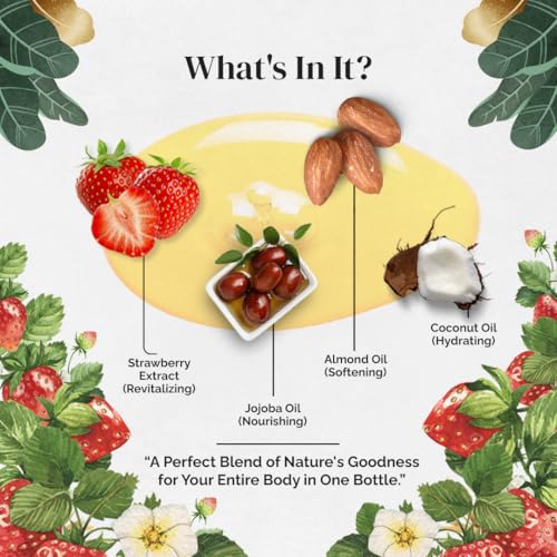 Image of Rubz Sweet Strawberry Body Massage Oil | Aromatic, Moisturizing & Relaxing Oil For Smooth | For Hydrating, Nourishing & Skin-Softening | 1 Litre