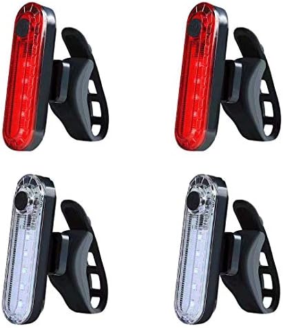 SHEYINJ USB Rechargeable LED Bicycle taillights 4 Sets, Highlight Waterproof Bicycle taillights Accessories Warning Lights, 4 Lighting Modes, White and red Light (Including 4 USB Cables)
