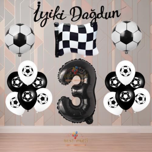 Best Siyah-Beyaz Futbol TaraftarTemalı Doğum Günü Parti Seti Yaş-3