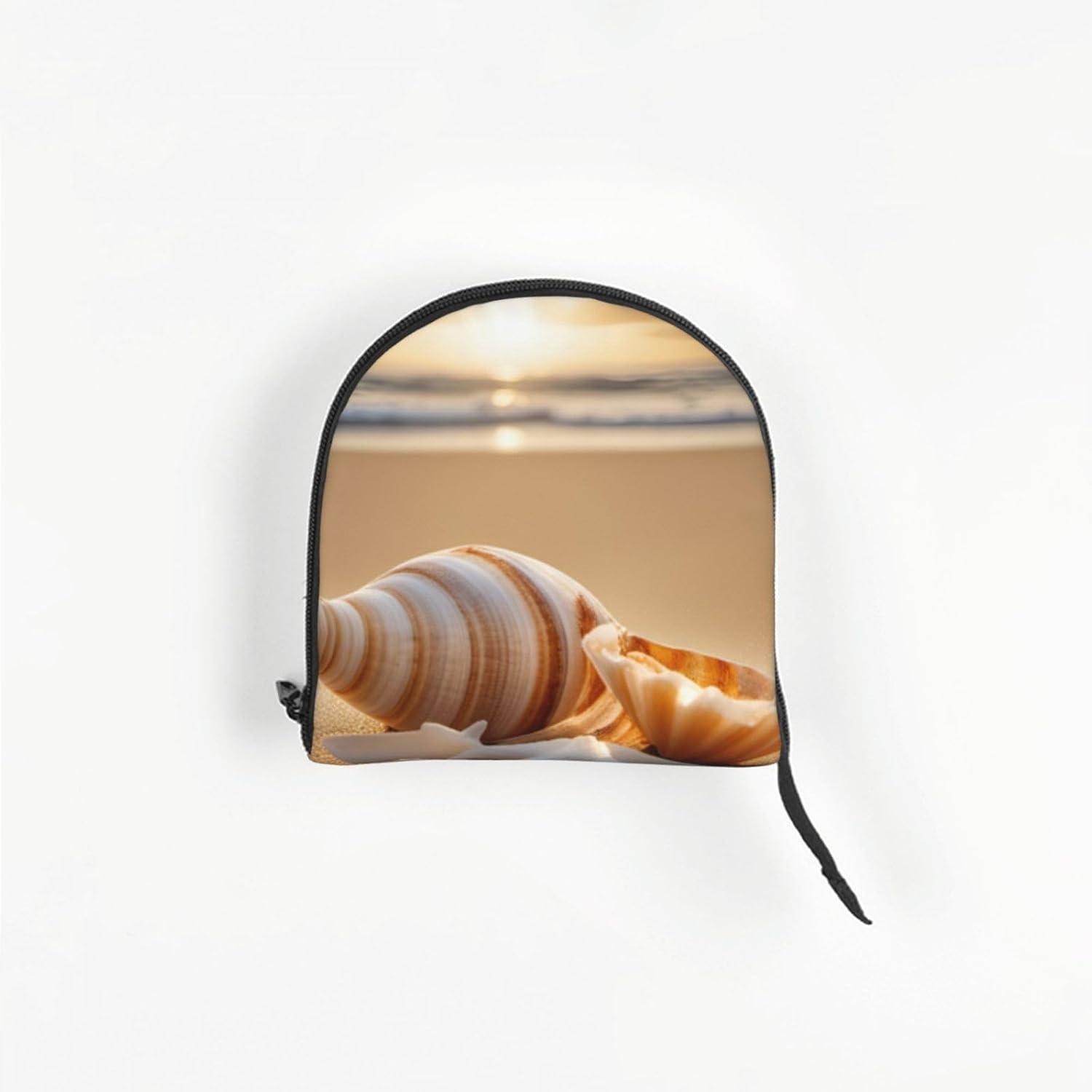 Seashell Landscape On The Beach Print Portable Foldable Shoulder Bag for Travel,with Collar Hook and Handle Pad,Cute Stylish Design
