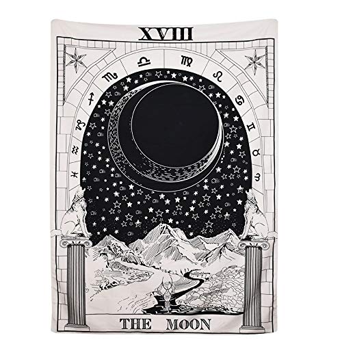 Orirya タペストリー 壁掛け タロットカード 神秘魔法雰囲気 おしゃれ 壁飾り インテリア 布ポスター 幸運占い師 コスプレ テーブルクロス 模様替え タロットクロス(95x73cm,XVIII 月)