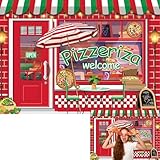Telón de fondo para pizzería, cumpleaños, fotografía, pizzería, tienda de baby shower, decoración de fiesta, accesorios de cabina (7 x 5 pies (82 x 59 pulgadas)