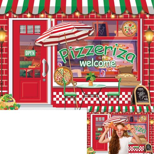 Pizza Shop Backdrop Pizza Birthday Photography Background Pizzeria Shop Baby Shower Party Decorations Booth Props (7x5FT(2.1m x 1.5m))