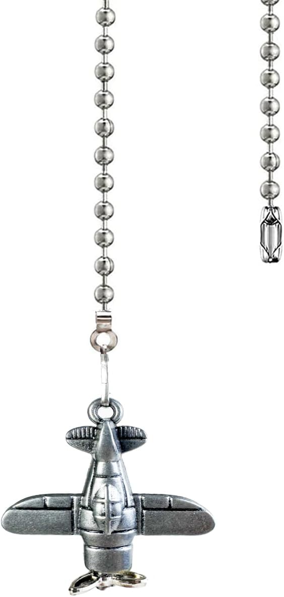 12 inch Ceiling Fan Pull Chain Retro Airplane Charm Pendant Ceiling Fan Danglers Fan Pulls Chain Extender with Ball Chain,Decorative Fan Pull Chain Pendant Extension(Gray)