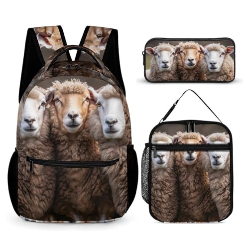 Three Sheeps 3 PCS Backpack Set Casual Daypack with Insulated Lunch Bag & Pencil Case