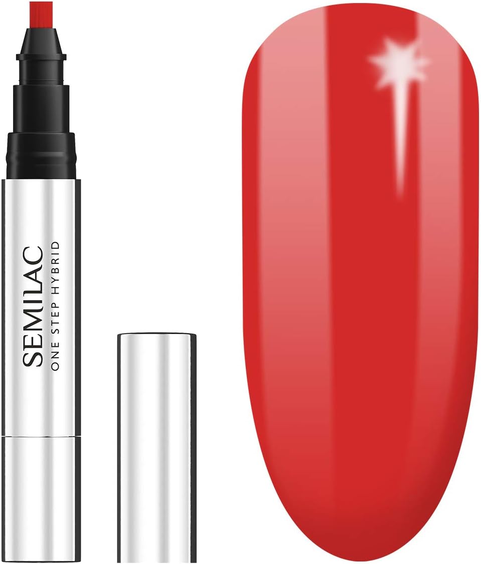 Semilac One Step Shellac Marker 3in1 | Red Shade | S530 Scarlet | 3 ml | No Base Top Coat Need | UV LED Soak Off Lacquer for Nail Art | Gel Nail Polish Pen for Manicure and Pedicure
