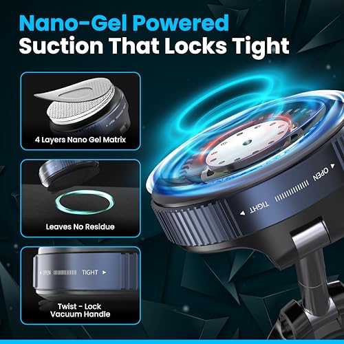 Image of Ryvlan Magnetic Car Phone Holder with 360 Rotating Vacuum Suction Mount (Slim Black)