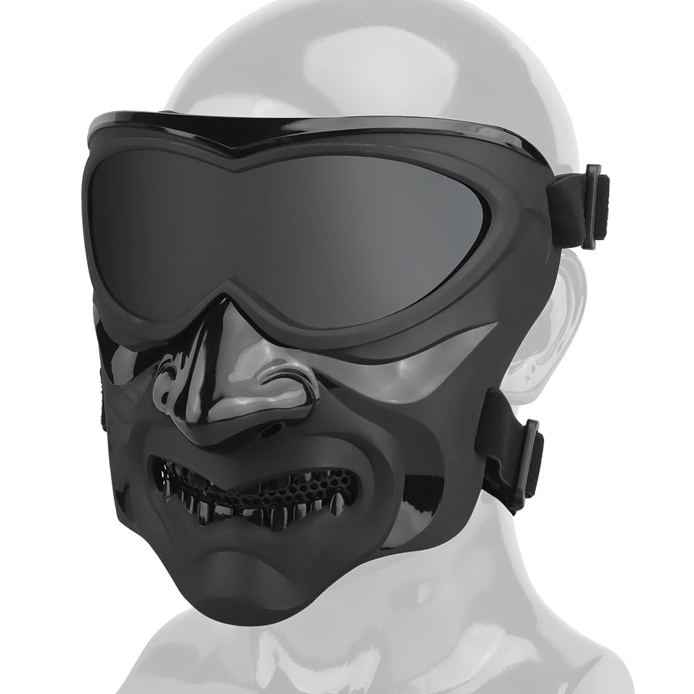 Maschera tattica integrale, lente grigia, traspirante, per softair, paintball, per tiro a segno, caccia e feste in costume di Halloween