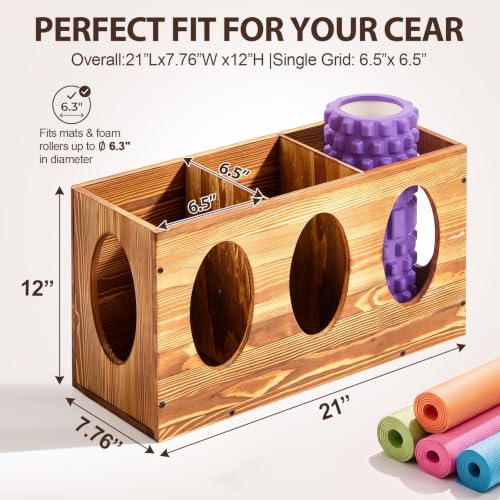 Image of Sintuff Vintage Wood Yoga Mat Holder Storage Organizer Floor Standing Foam Roller Holder Rack for Home Yoga Mats Gym Sports Exercise Accessories Dumbbell Resistance Bands