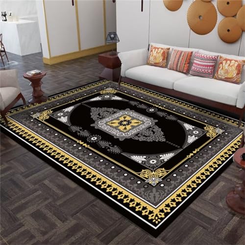 Tapis de chambre imprimé classique et lavable grand format jaune - 2