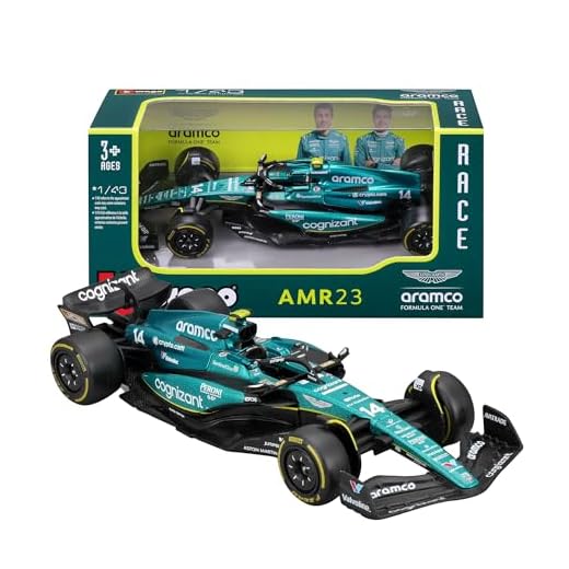Bburago - Aston Martin AMR23#14 Alonso - Maqueta Realista de Coche de F1 a Escala 1:43, réplica diecast con Licencia Oficial Aston Martin, Edad Recomendada 3+ años