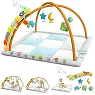 Baby Play Gym & Activity Mat, Baby Tummy time mat w 6 Detachable Toys, Promote Motor Skills & Sensory Development Mat, Newborn Infant Baby Essentials Gift.