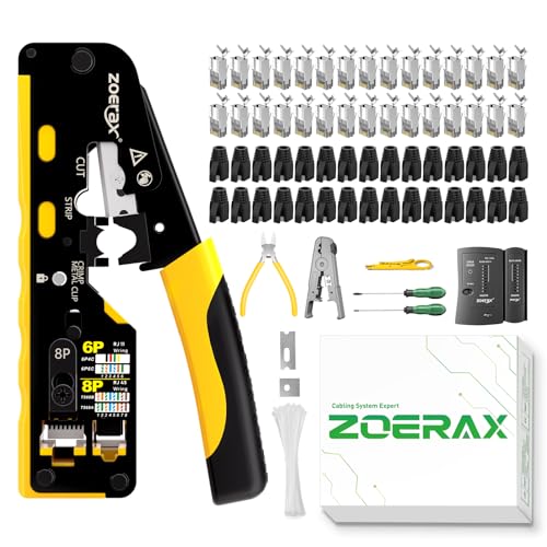 Cat7 RJ45 Crimping Tool, Ethernet Crimping Tool Kit With Cat 7 Cat6A RJ45 Connectors, Ethernet Crimper RJ45 Pass Through Crimp Tool RJ45 Crimp Tool Kit