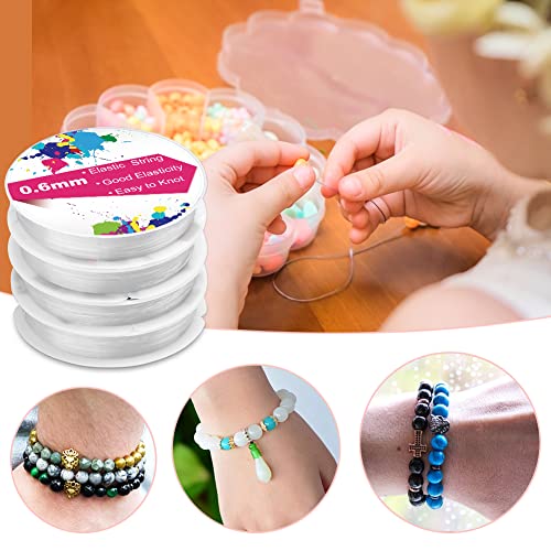 4 Rolls Elastic Stretch Thread For Bracelets, Transparent Beading String With 2 Sizes Big Eye Bead Needles And Needle Bottle, Clear Stretch Cord Thread For Jewelry Bracelet Necklace Making Wire(0.6Mm) #TOP5