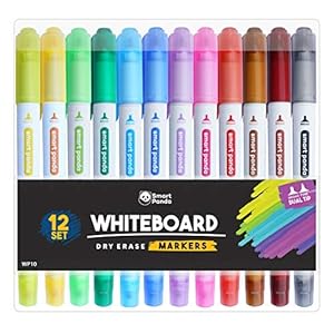 12 whiteboardpennen van SmartPanda – Dual tip whiteboardstiften, medium en fijn – Dry erase-stiften, perfect voor thuis…