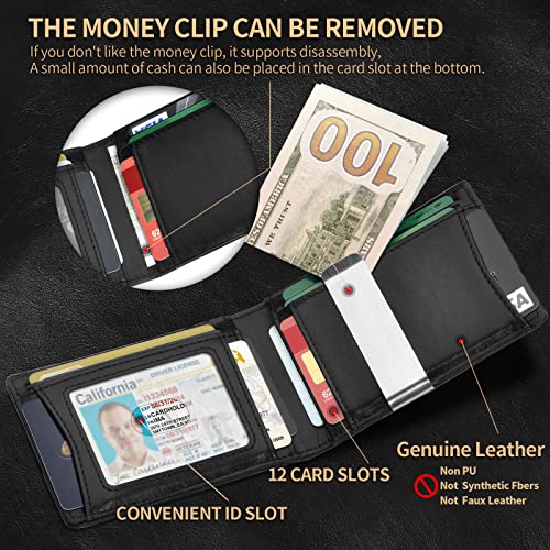 KAIFONG Mens Wallet for Airtag Wallet with Money Clip [Top Grain Leather] Air Tag Wallet with Card Holder RFID Blocking Bifold | Gifts for Him4