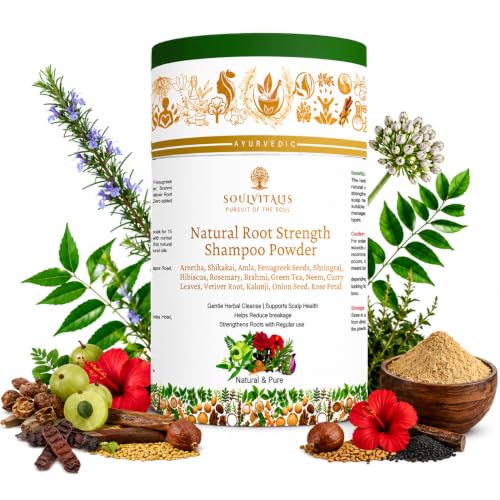 Image of Natural Root Strength Shampoo Powder | Ayurvedic Herbal Hair Cleanser for Hair Fall Control & Stronger Hair Roots | Sulphate & Paraben Free Herbal Shampoo Powder with Rosemary, Hibiscus & Bhringraj | For Men & Women | 200g