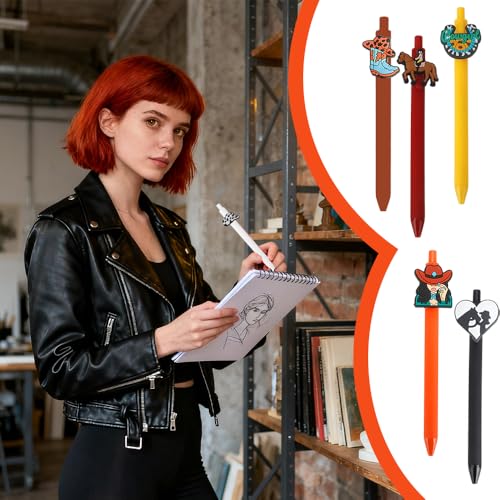 Set de bolígrafos gel negro diseño cowgirl 6 unidades miniatura 7